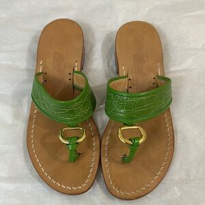 AMADEO CANFORA Green Leather Sandals with Gold Accent